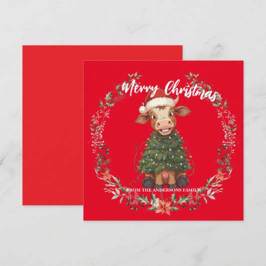 かわいいメリーカウクリスマスツリー子牛オックスXmasパターン シーズンカード (正面/裏面)