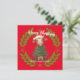 かわいいメリーカウクリスマスツリー子牛オックスXmasパターン シーズンカード
