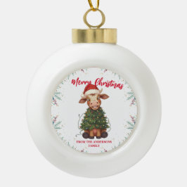 かわいいメリーカウクリスマスツリー子牛牛Xmasパターン セラミックボールオーナメント