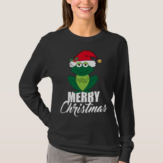 かわいいメリークリスマスのカエル Tシャツ (正面)