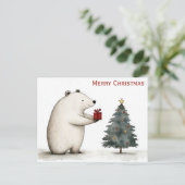 かわいいメリークリスマスのシロクマお洒落 ポストカード (スタンド正面)