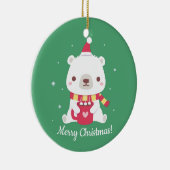 かわいいメリークリスマスのシロクマ セラミックオーナメント (右)