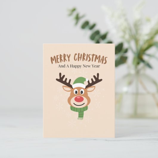 かわいいメリークリスマスのトナカイ ポストカード (スタンド正面)