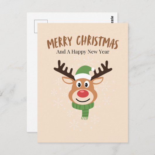 かわいいメリークリスマスのトナカイ ポストカード (正面/裏面)