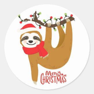 かわいいメリークリスマスのナマケモノ ラウンドシール