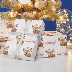 かわいいメリークリスマスのレタリングのリンデル ラッピングペーパー