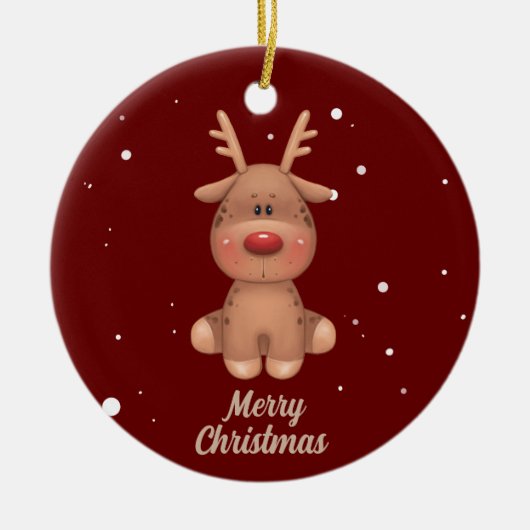 かわいいメリークリスマスの鹿 セラミックオーナメント (正面)