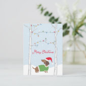 かわいいメリークリスマスウィンターダックスシュント シーズンポストカード
