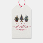 かわいいメリークリスマスウォーター色のツリー赤いスクリプト ギフトタグ (正面)