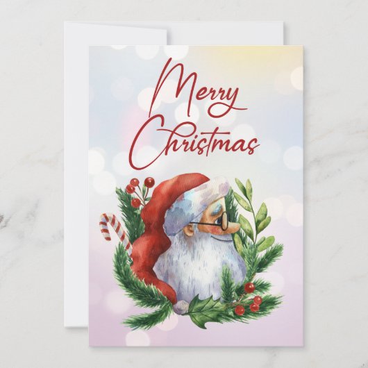 かわいいメリークリスマスウォーター色サンタ シーズンカード (正面)