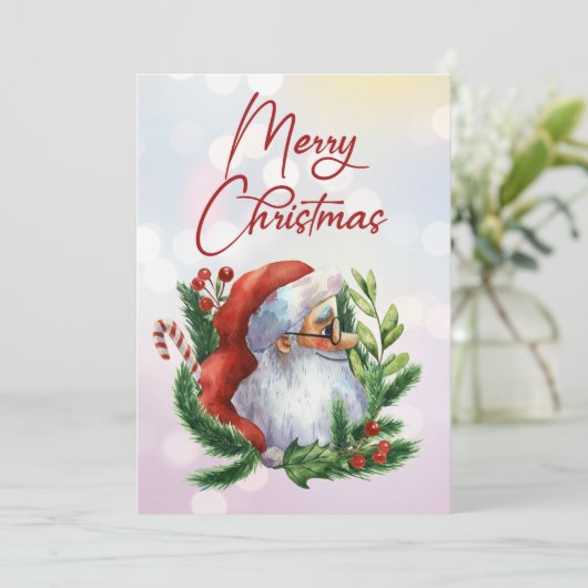 かわいいメリークリスマスウォーター色サンタ シーズンカード (スタンド正面)
