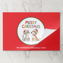 かわいいメリークリスマスキャット&ドッグ紙ランチョンマット