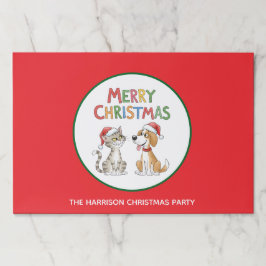 かわいいメリークリスマスキャット&ドッグ紙ランチョンマット ペーパーパッド