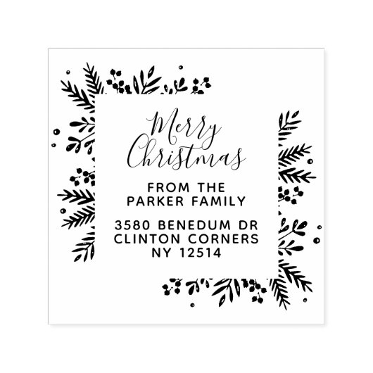 かわいいメリークリスマスグリーンフレーム差出人住所 セルフインキングスタンプ (デザイン)