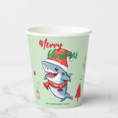 かわいいメリークリスマスシャークフィッシュサンタハットの休日 紙コップ (正面)