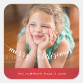 かわいいメリークリスマススススクウェア赤ステッカー スクエアシール (正面)