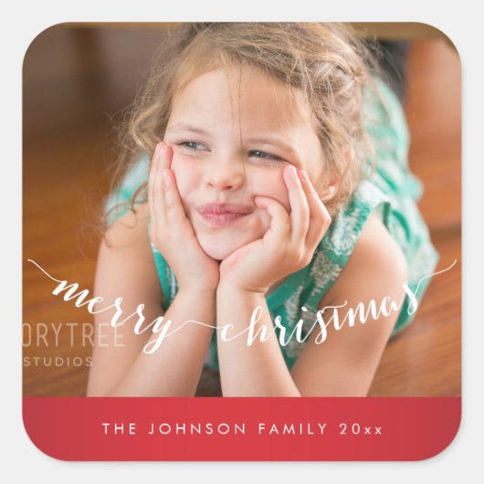 かわいいメリークリスマススススクウェア赤ステッカー スクエアシール (正面)