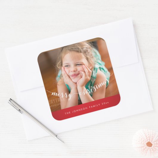 かわいいメリークリスマススススクウェア赤ステッカー スクエアシール (封筒)