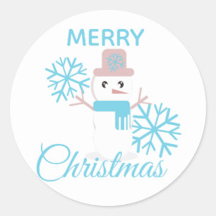 かわいいメリークリスマススノーマンスノーフレークスキャラクター ラウンドシール