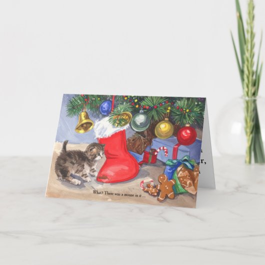 かわいいメリークリスマスツリー子猫 シーズンカード (正面)