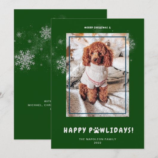 かわいいメリークリスマスハッピーポーリデイズペットフォトホー シーズンカード (正面/裏面)
