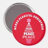 かわいいメリークリスマスピンクと赤の平和の木 マグネット (正面/裏面)