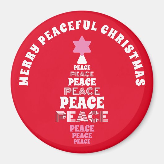 かわいいメリークリスマスピンクと赤の平和の木 マグネット (正面)