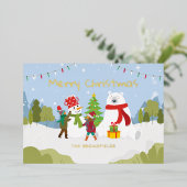 かわいいメリークリスマスファミリーカスタム金ゴールド 箔シーズンカード (立ち正面)