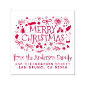 かわいいメリークリスマスファミリー名&差出人住所 セルフインキングスタンプ (デザイン)