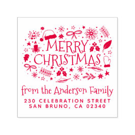 かわいいメリークリスマスファミリー名&差出人住所 セルフインキングスタンプ