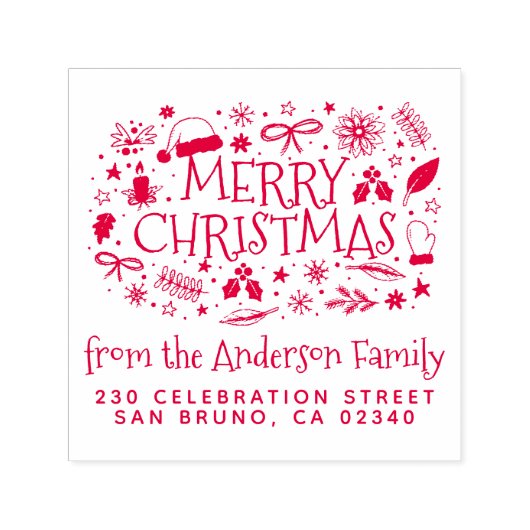 かわいいメリークリスマスファミリー名&差出人住所 セルフインキングスタンプ (デザイン)