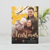 かわいいメリークリスマスフェイクバラ金ゴールドスター写真 シーズンカード (スタンド正面)