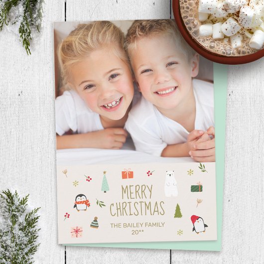 かわいいメリークリスマスフォトカードワン写真 シーズンカード