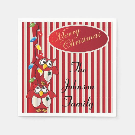 かわいいメリークリスマスフクロウ スタンダードカクテルナプキン (正面)