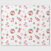 かわいいメリークリスマスフラミンゴスノーフレーク ラッピングペーパー (フラット)