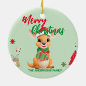 かわいいメリークリスマスベビーカンガルーサンタスカーフ セラミックオーナメント (裏面)