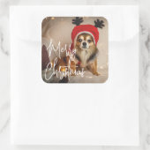 かわいいメリークリスマスペットの写真 スクエアシール (バッグ)