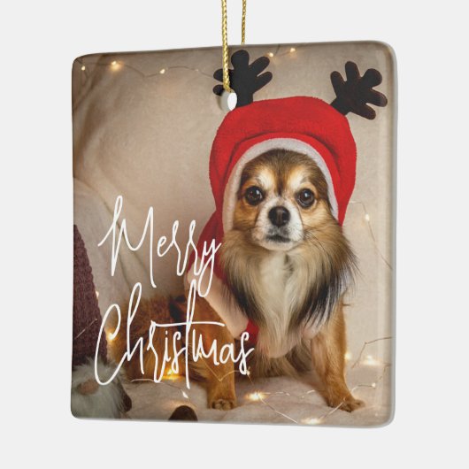 かわいいメリークリスマスペットの写真 セラミックオーナメント (左)