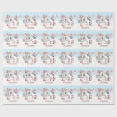 かわいいメリークリスマスペンギン遊ファミリーの雪 ラッピングペーパー (フラット)