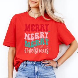 かわいいメリークリスマスモダン女子クリスマス赤おもしろい Tシャツ