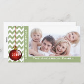 かわいいメリークリスマスレッドオーナメントシェブロンパターン シーズンカード (正面/裏面)