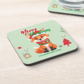 かわいいメリークリスマスレッドフォックスサンタスカーフの休日 コースター (左側)