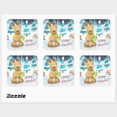 かわいいメリークリスマス冬の漫画トナカイ スクエアシール (シート)