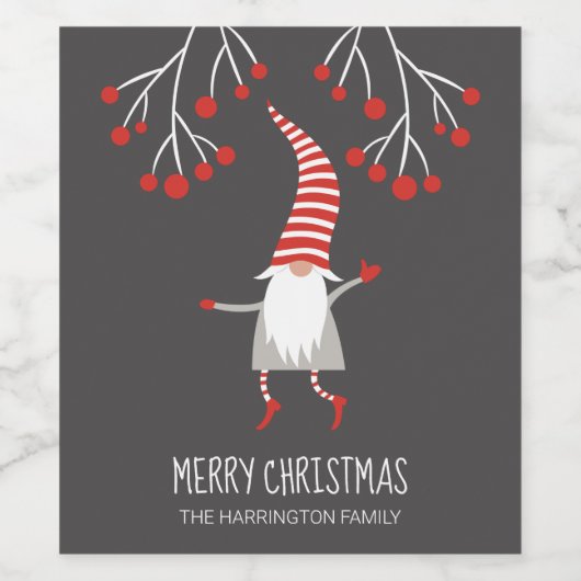 かわいいメリークリスマス格言とホリーベリー ワインラベル (シングルラベル)