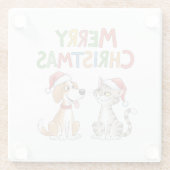 かわいいメリークリスマス猫とサンタハットを飼った犬 ガラスコースター (裏面)