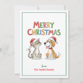かわいいメリークリスマス猫とサンタハットを飼った犬 シーズンカード (正面)
