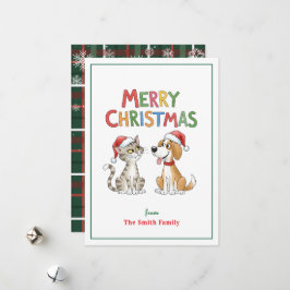 かわいいメリークリスマス猫とサンタハットを飼った犬 シーズンカード