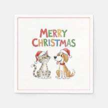 かわいいメリークリスマス猫とサンタハットを飼った犬