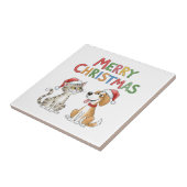 かわいいメリークリスマス猫とサンタハットを飼った犬 タイル (側面)