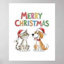 かわいいメリークリスマス猫とサンタハットを飼った犬